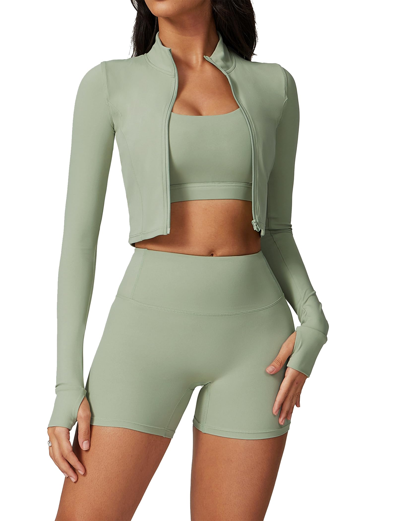 3-Piece Seamless Workout Set — Shorts, Crop Top & Jacket