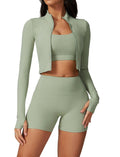 3-Piece Seamless Workout Set — Shorts, Crop Top & Jacket